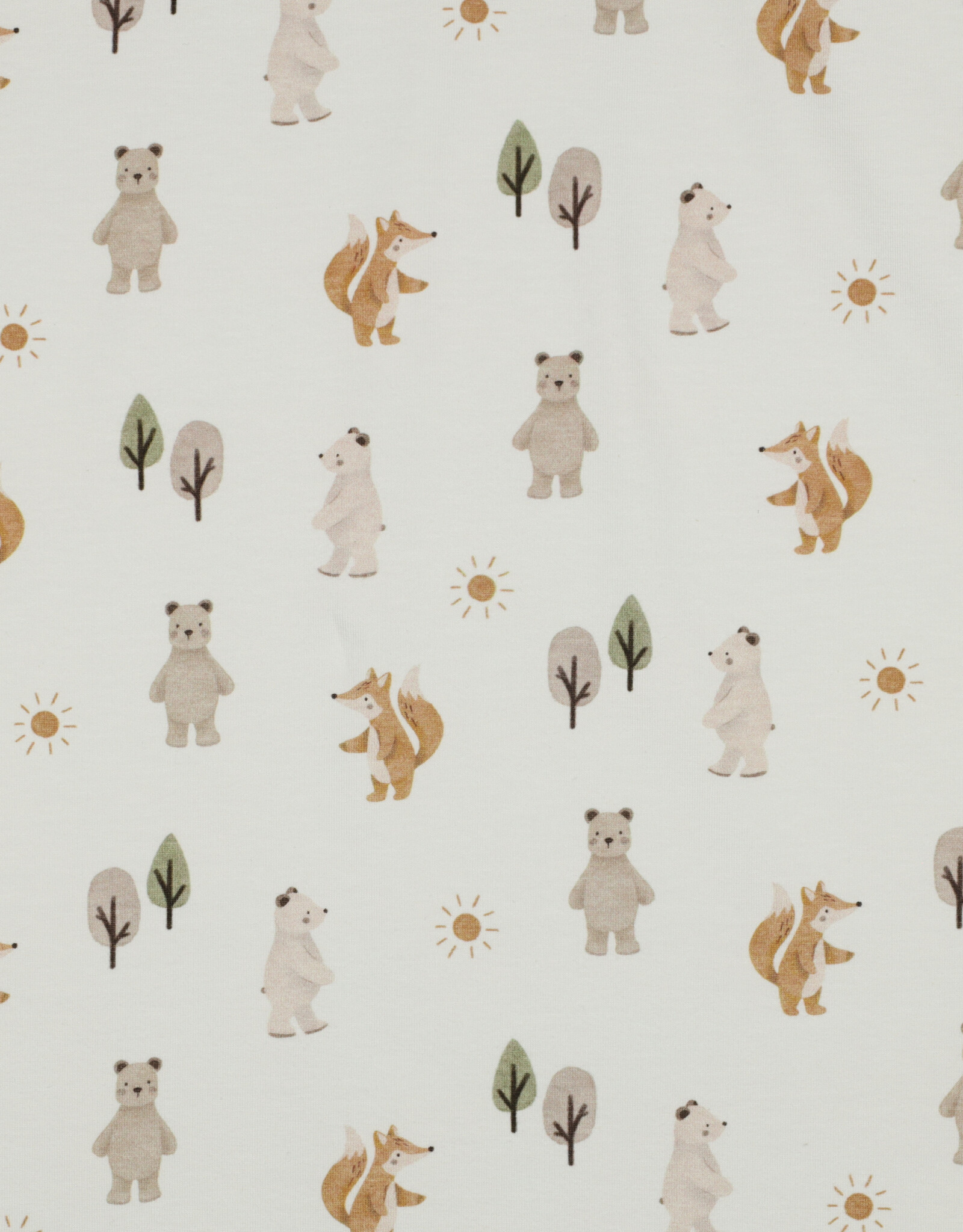 Katoen jersey digital bosdieren beertjes gebroken wit