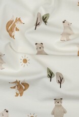 Katoen jersey digital bosdieren beertjes gebroken wit