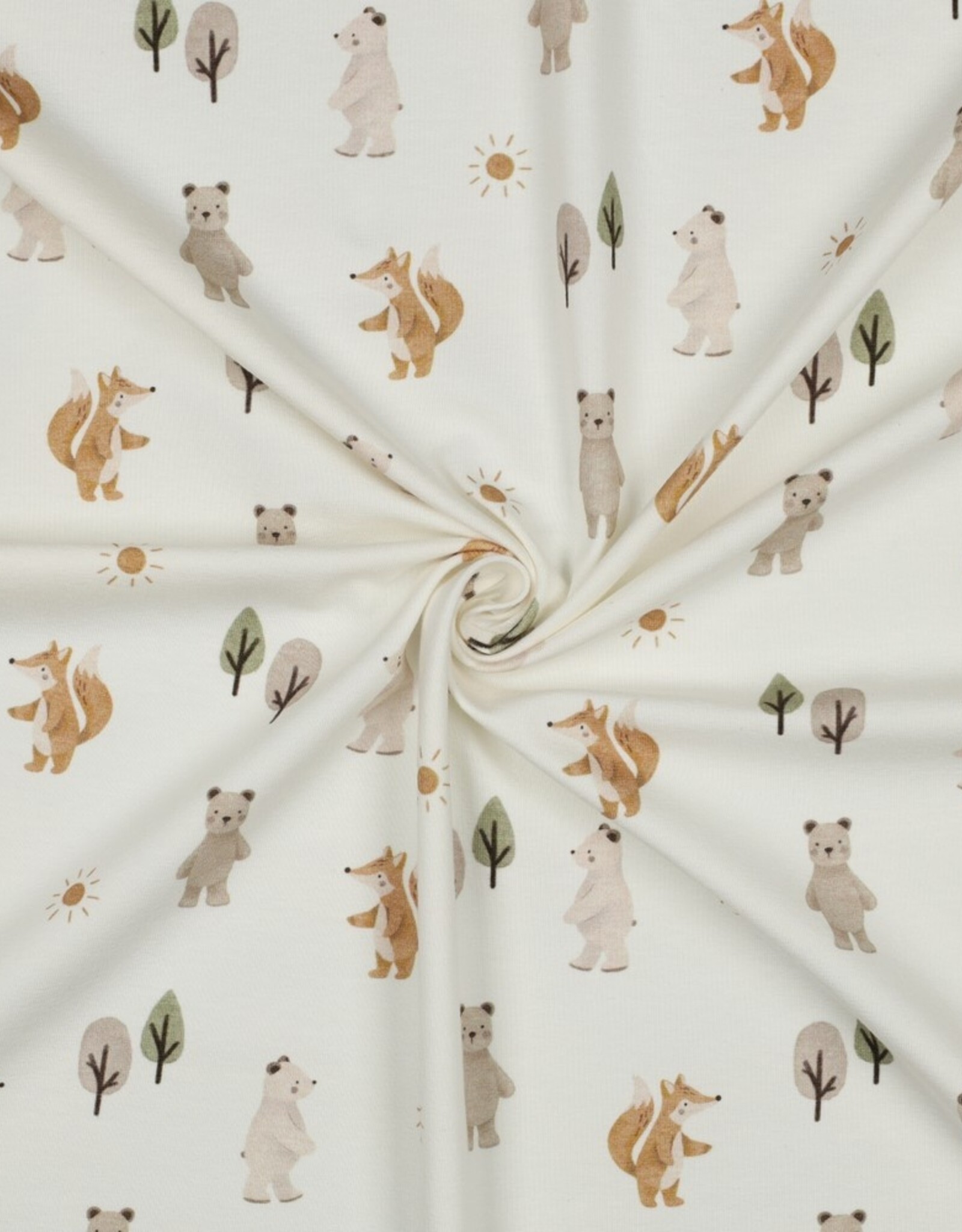 Katoen jersey digital bosdieren beertjes gebroken wit