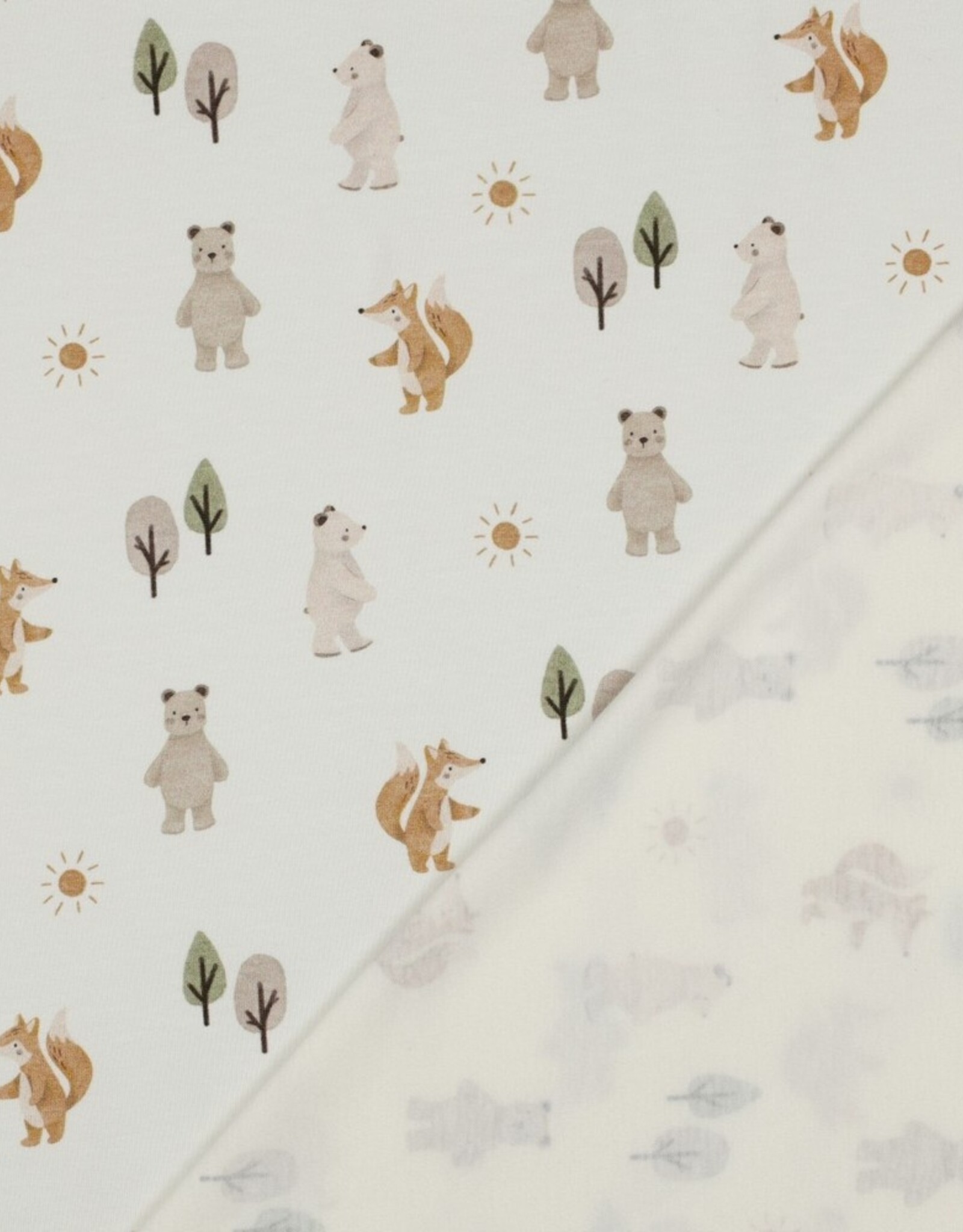Katoen jersey digital bosdieren beertjes gebroken wit
