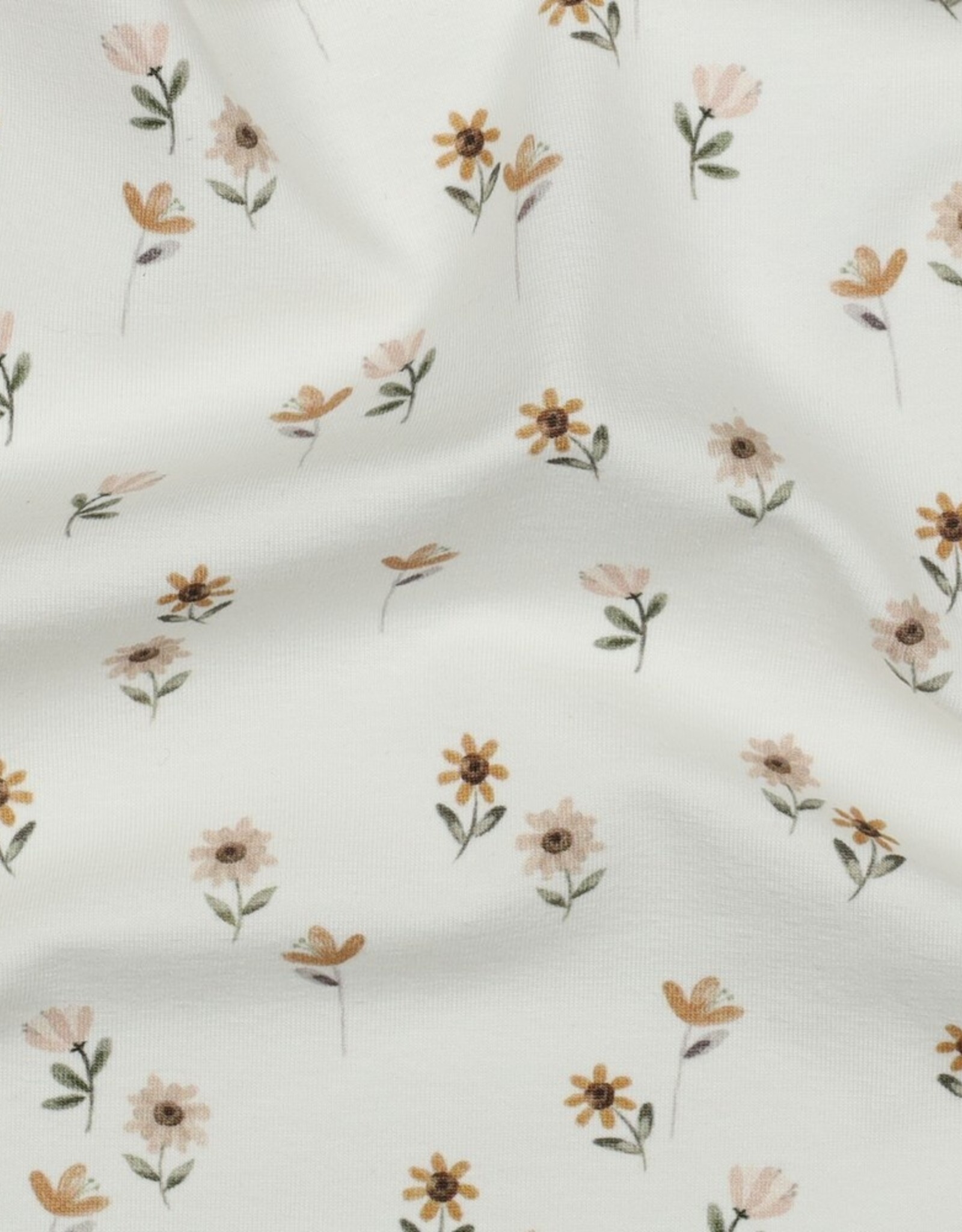 Katoen jersey digital schattige kleine bloem gebroken wit