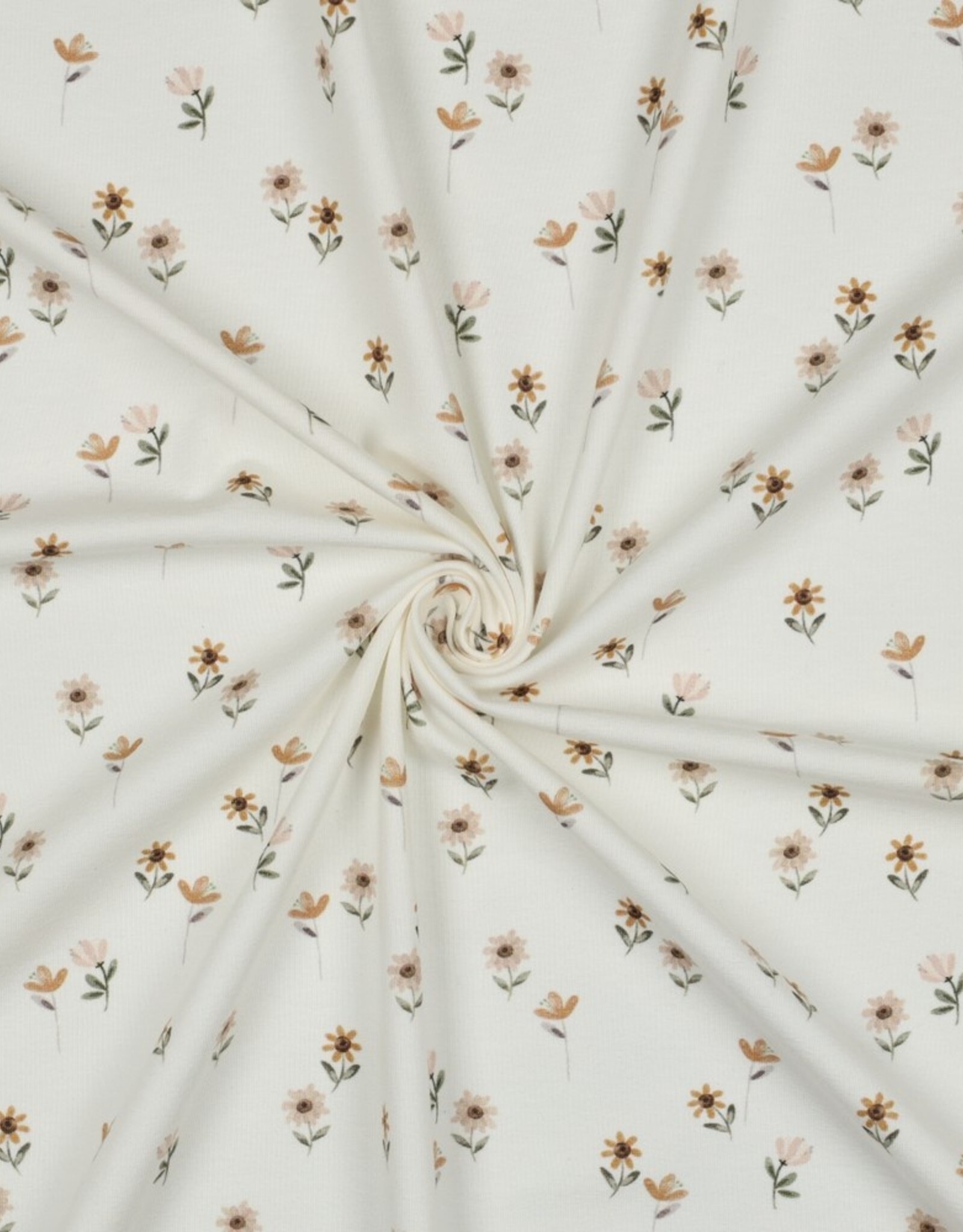 Katoen jersey digital schattige kleine bloem gebroken wit