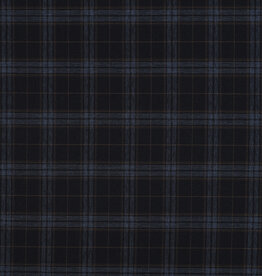 Gabardine tartan check navy jeans camel