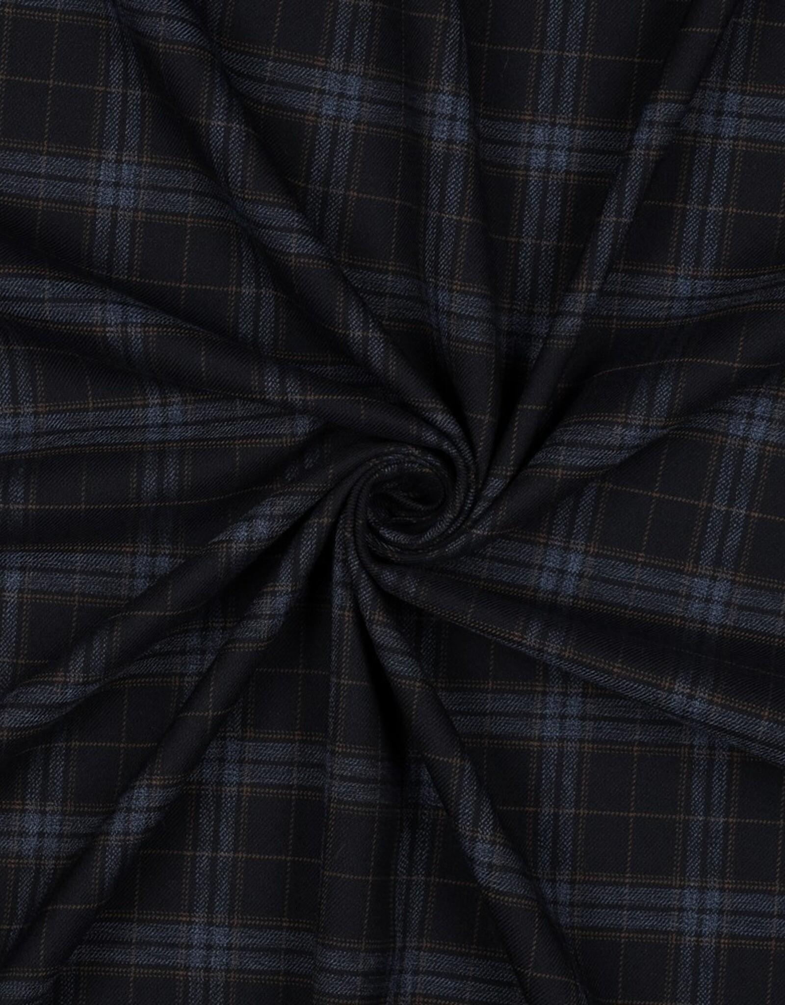 Gabardine tartan check navy jeans camel