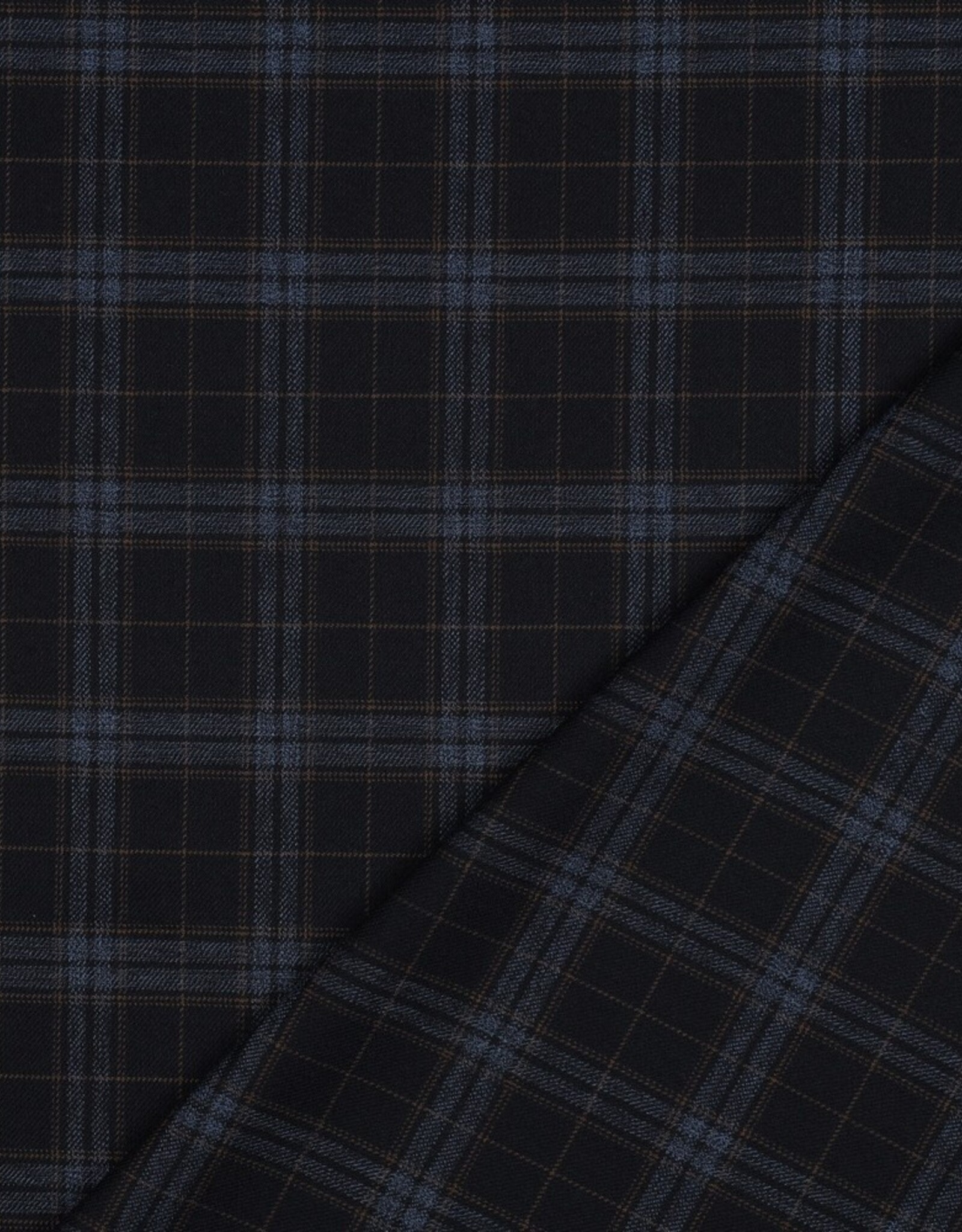 Gabardine tartan check navy jeans camel