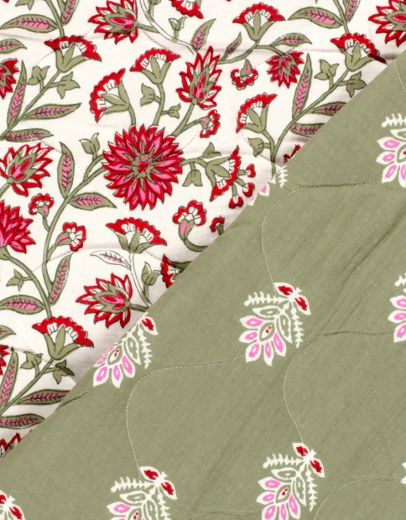 Mousseline gewatteerd dubbelzijdig bloemen rood