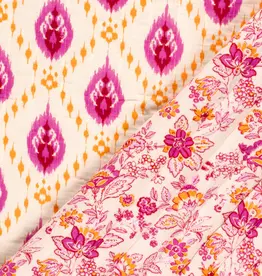 Mousseline gewatteerd dubbelzijdig abstract fuchsia bloem
