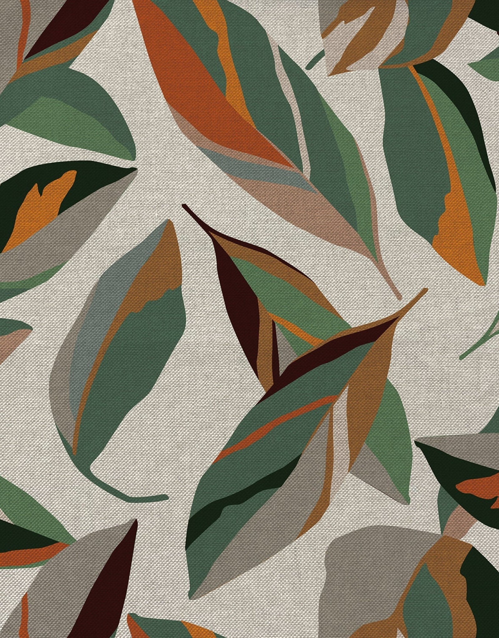 Canvas linnenlook bladerprint groen