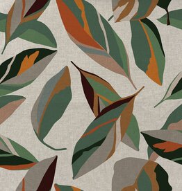 Canvas linnenlook bladerprint groen