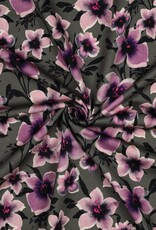 French terry digital grote lila bloem