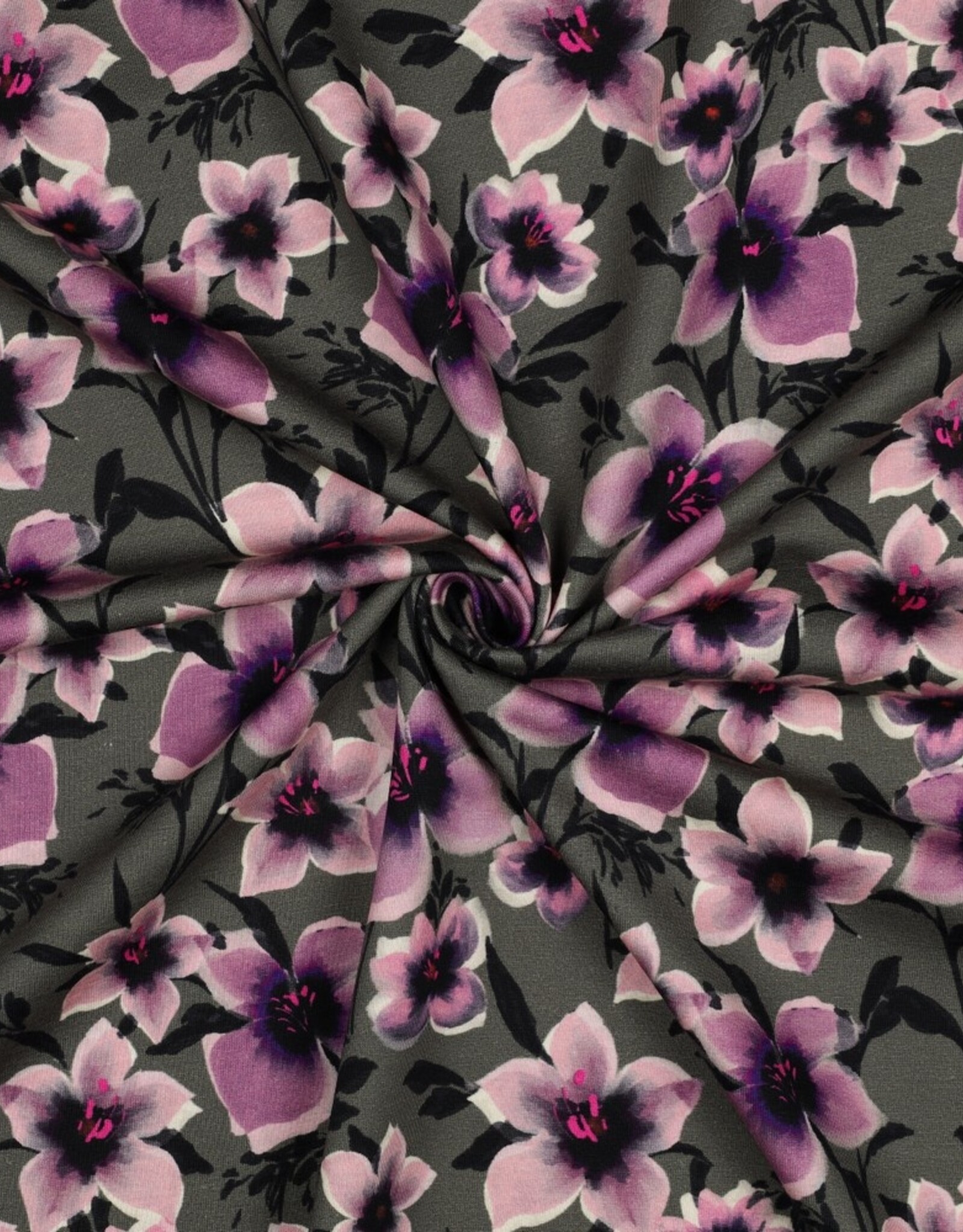 French terry digital grote lila bloem