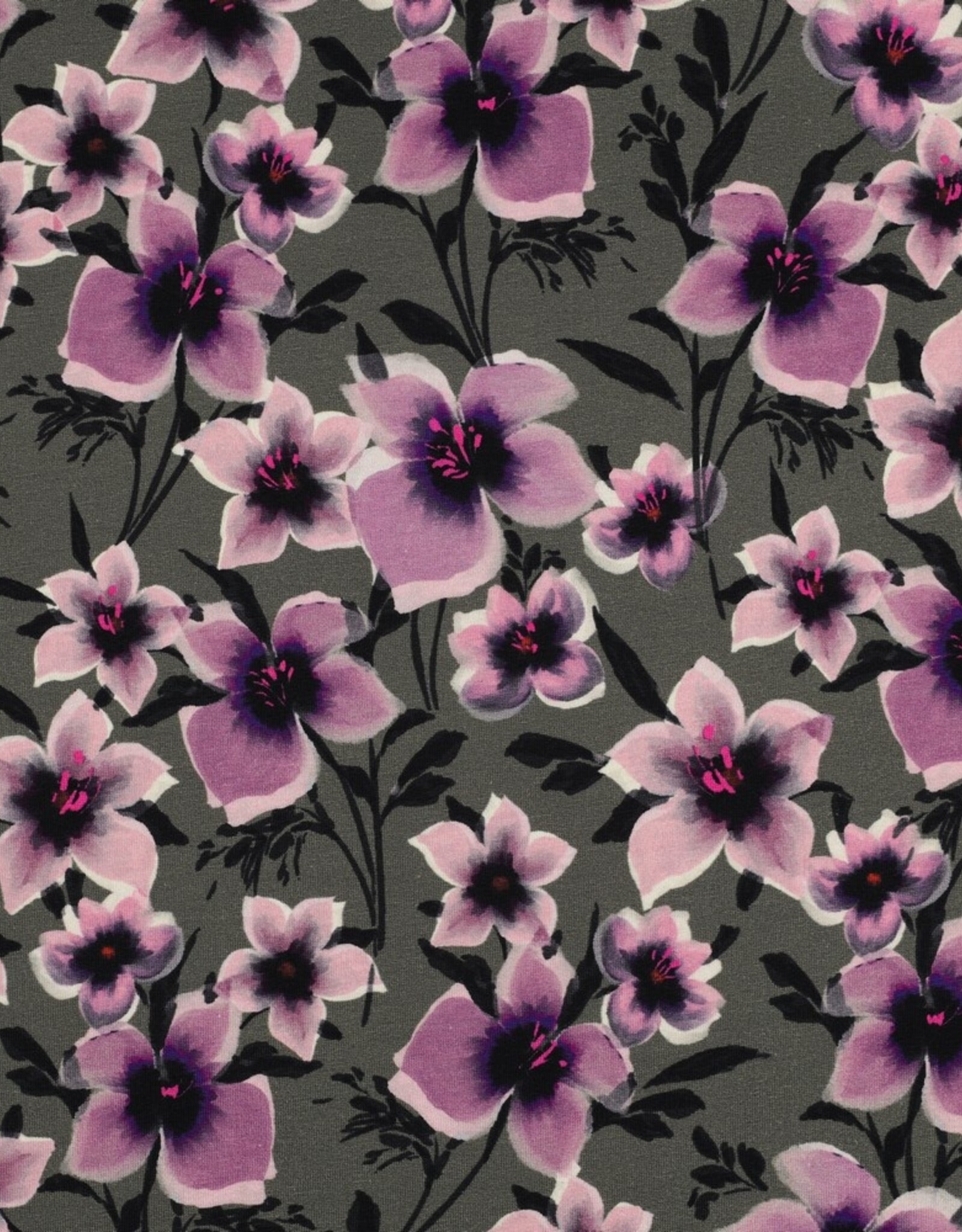 French terry digital grote lila bloem