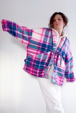 Mantelstof pop-check geruit neon roze