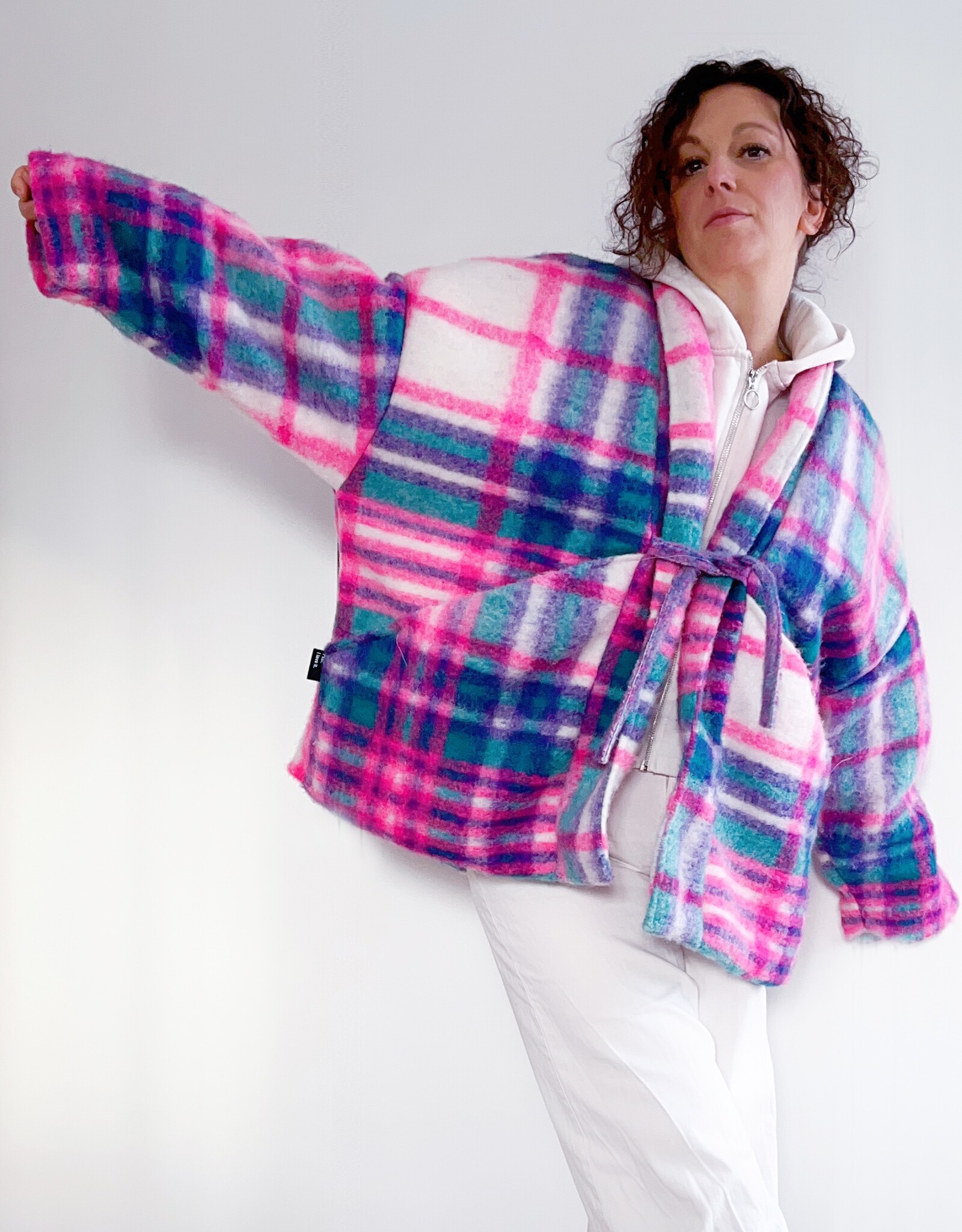 Mantelstof pop-check geruit neon roze