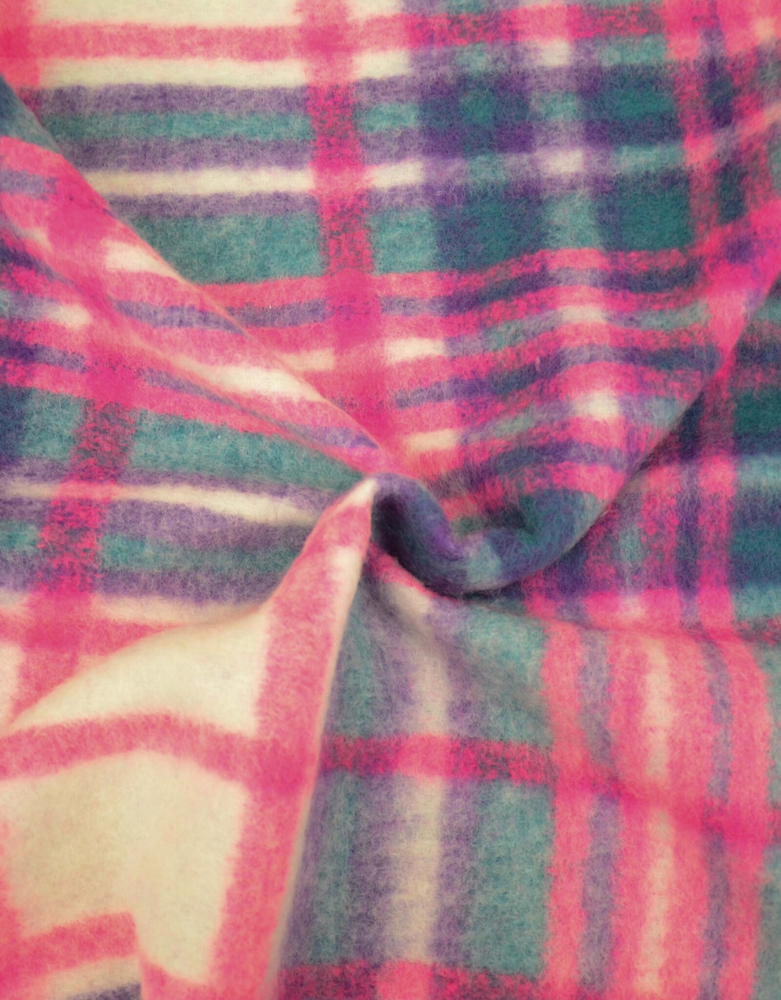 Mantelstof pop-check geruit neon roze