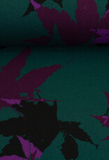 Viscose Acer bladerenprint donkerpetrol aubergine