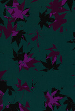 Viscose Acer bladerenprint donkerpetrol aubergine