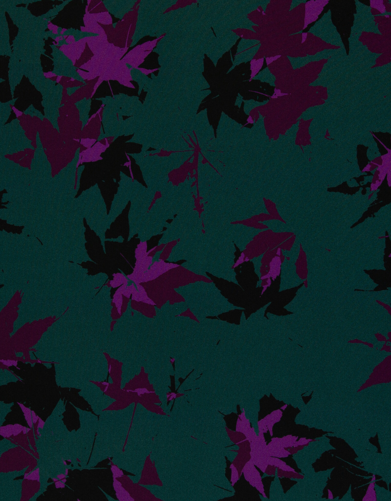 Viscose Acer bladerenprint donkerpetrol aubergine