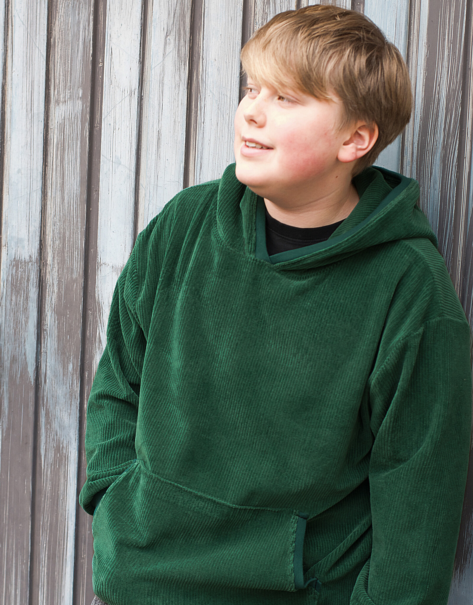 Juna elastisch ribfluweel donker groen