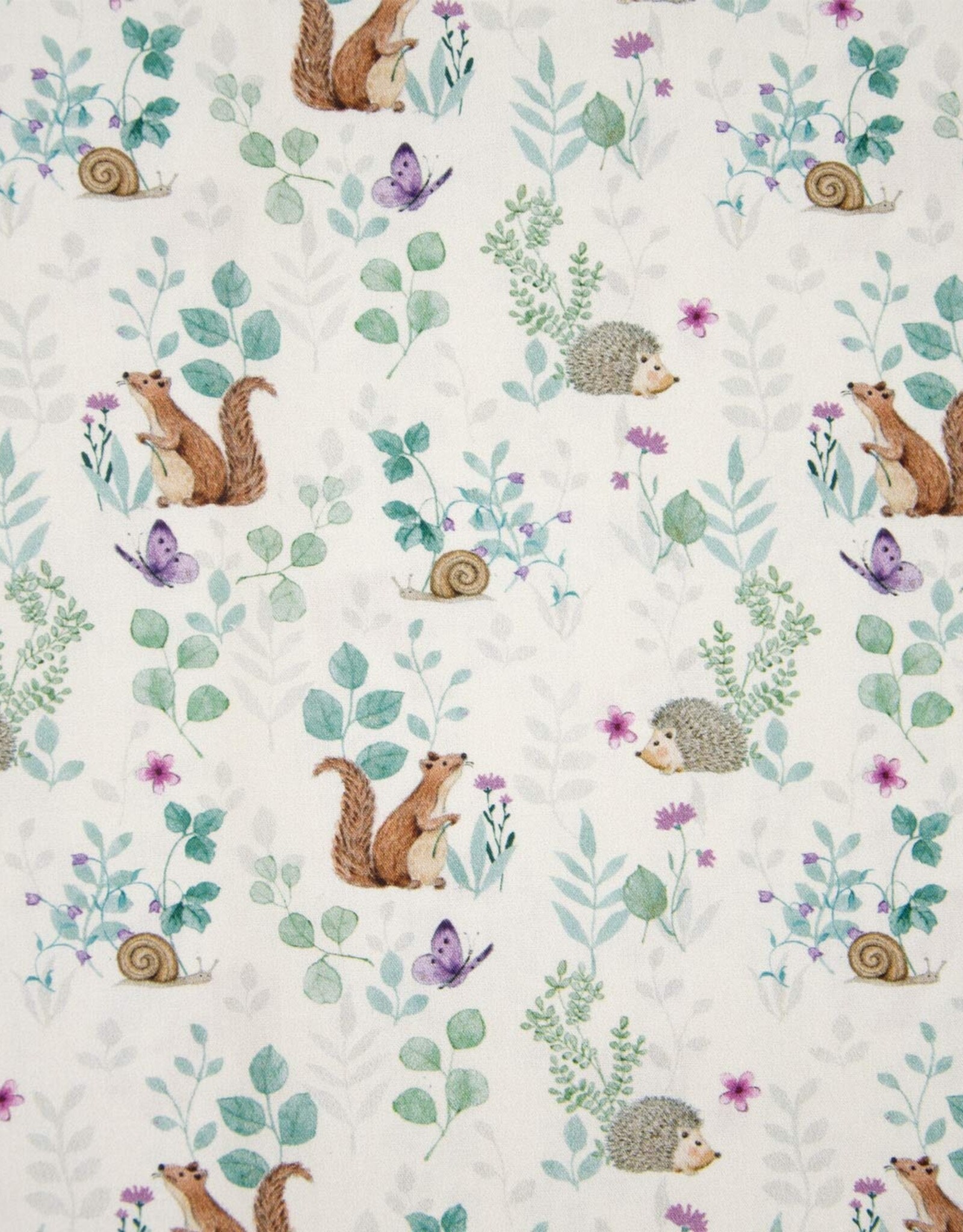 Katoen poplin vegan life eekhoorn, egel, slak