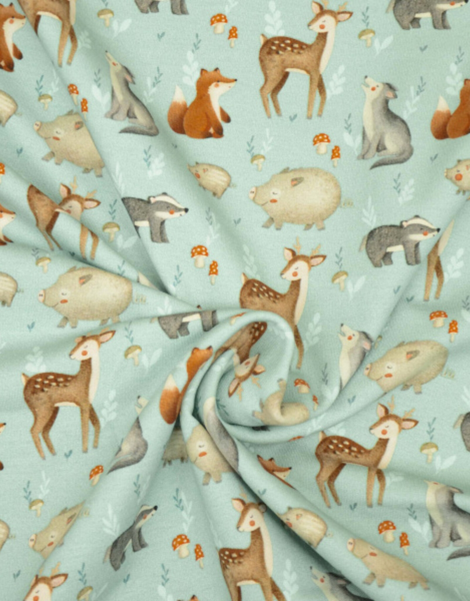 French terry soft touch happy forest bosdieren