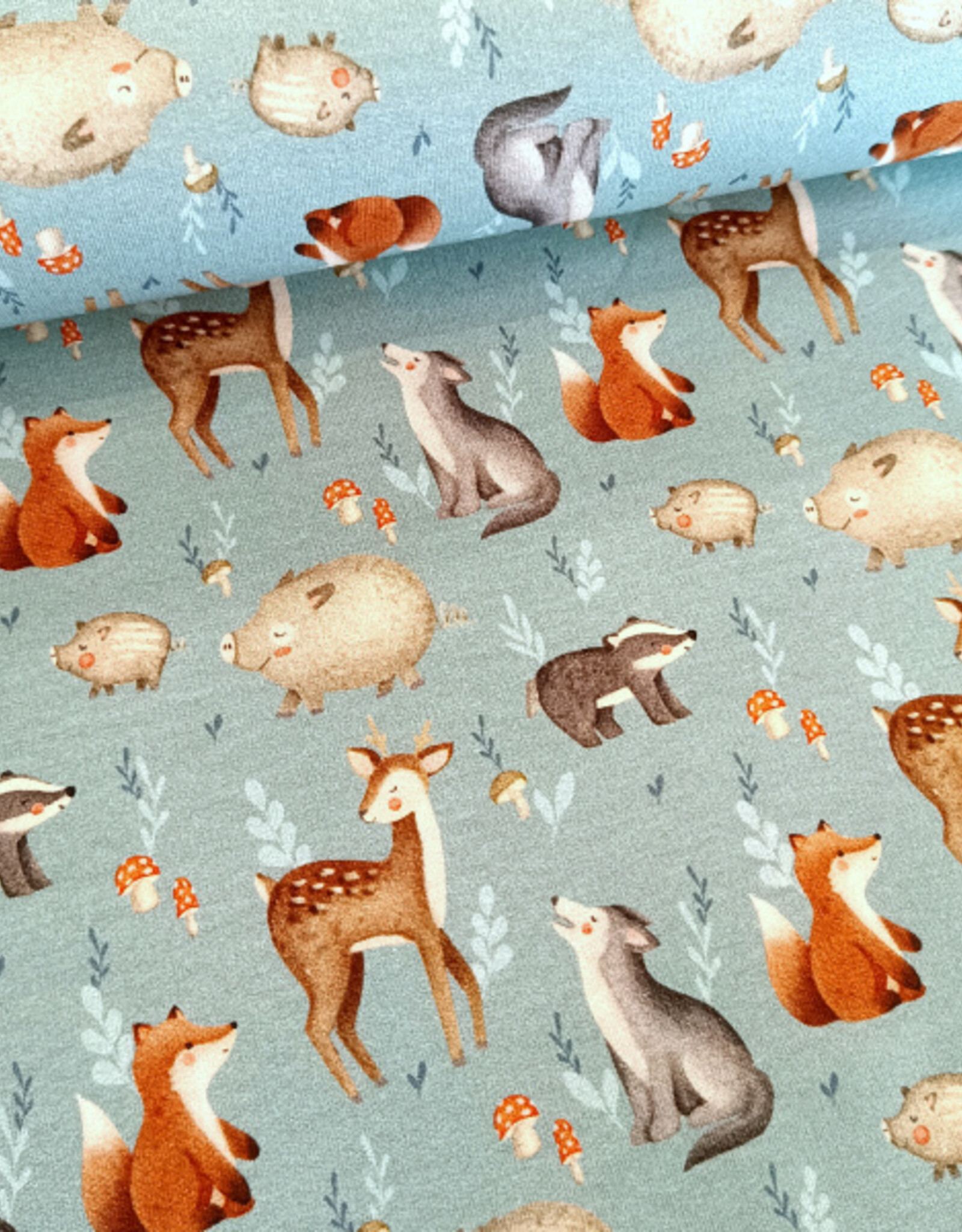 French terry soft touch happy forest bosdieren