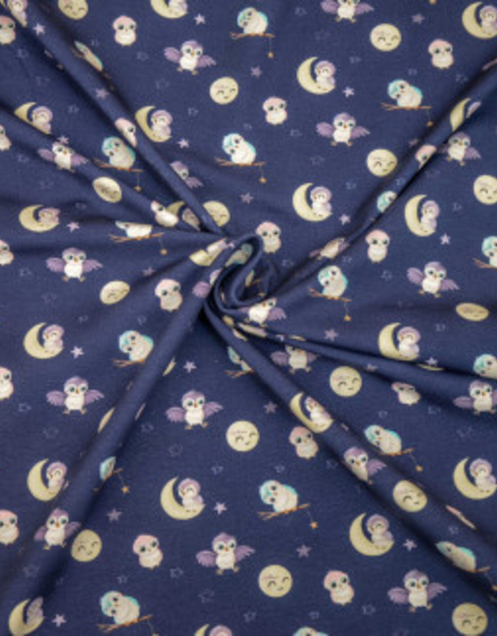 Katoen jersey Moonlight bird blauw