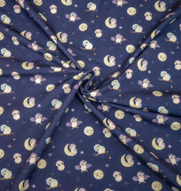 Katoen jersey Moonlight bird blauw