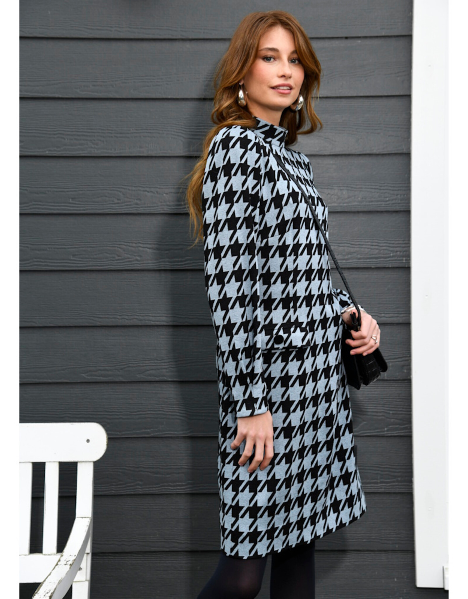 Jacquard breisel pied de poule zwart beige