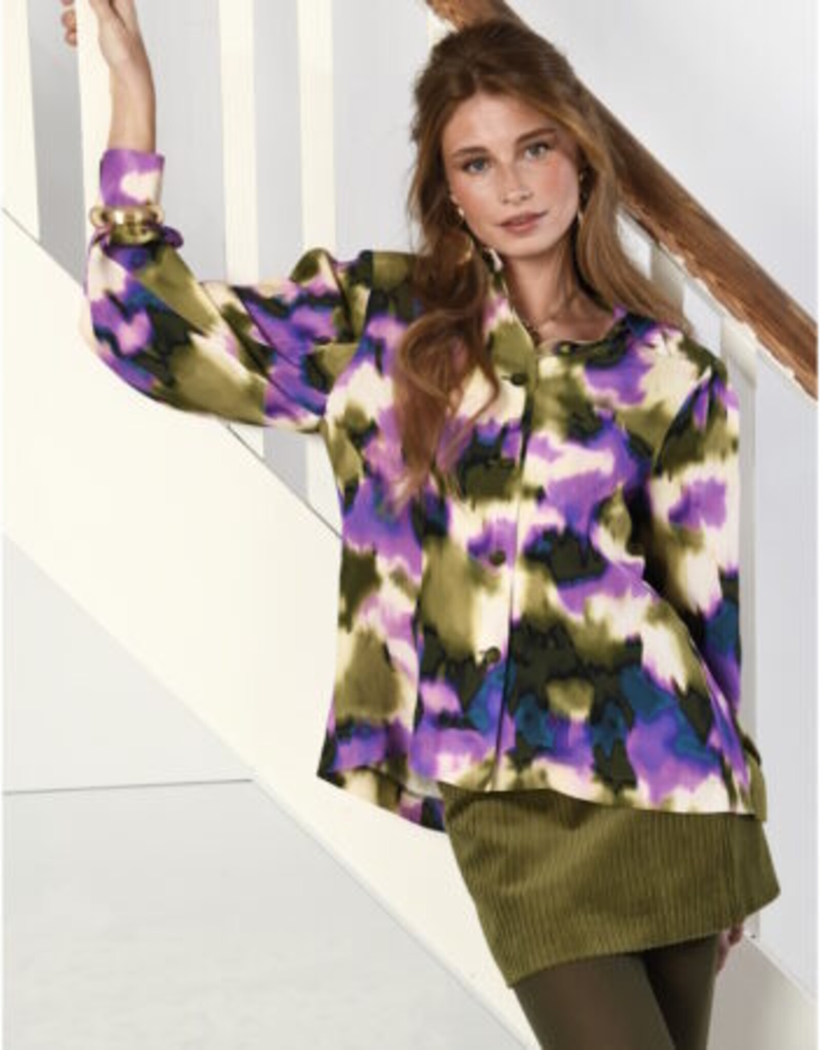 Viscose Stine abstracte vlekken kaki - fashion trends