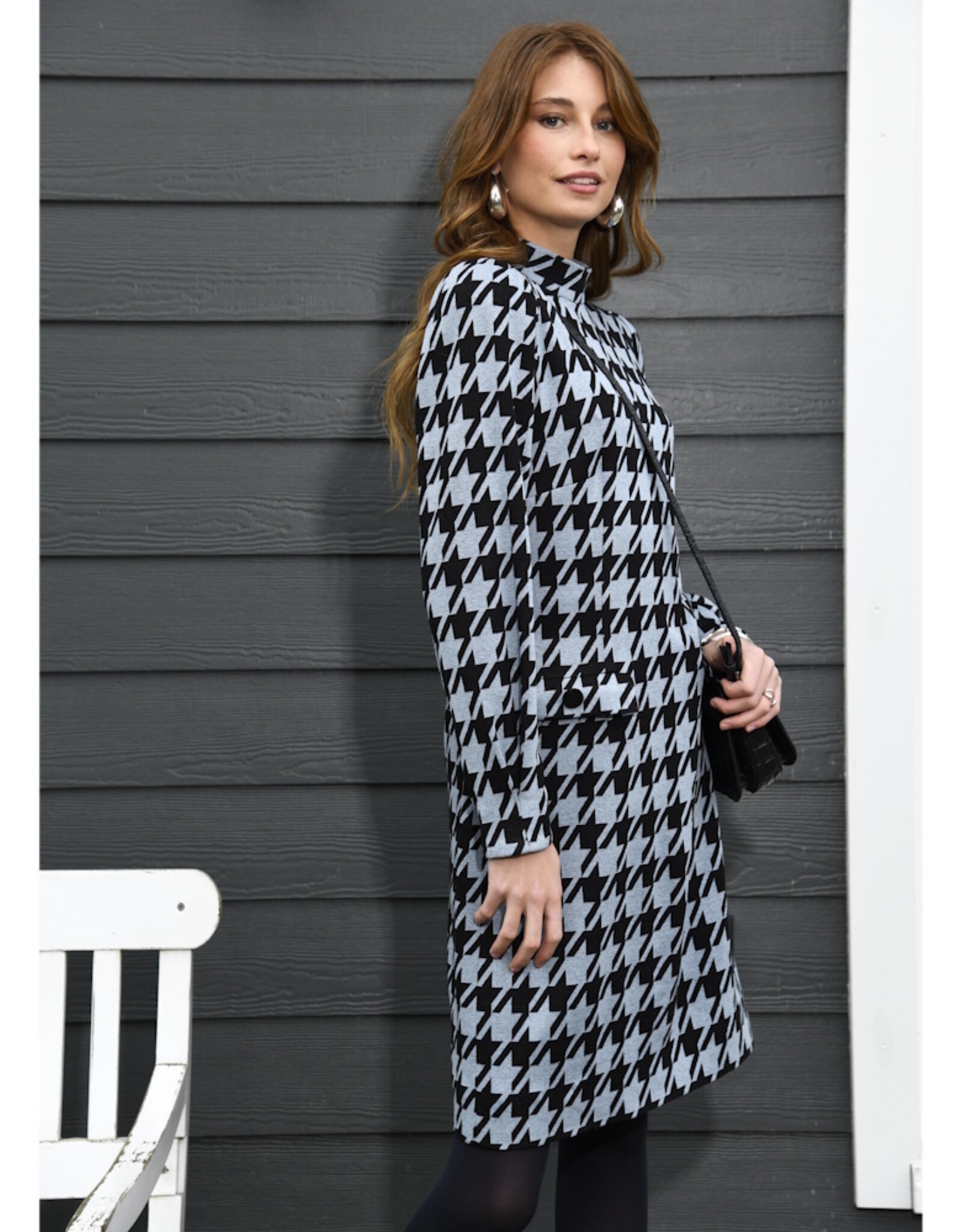 Jacquard breisel pied de poule zwart grijsblauw - Fashion Trends