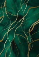 Viscose intens groen gouden lijnen