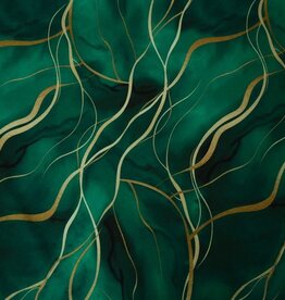 Viscose intens groen gouden lijnen