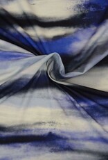 Viscosejersey Elsa abstracte vage print marine/kobalt