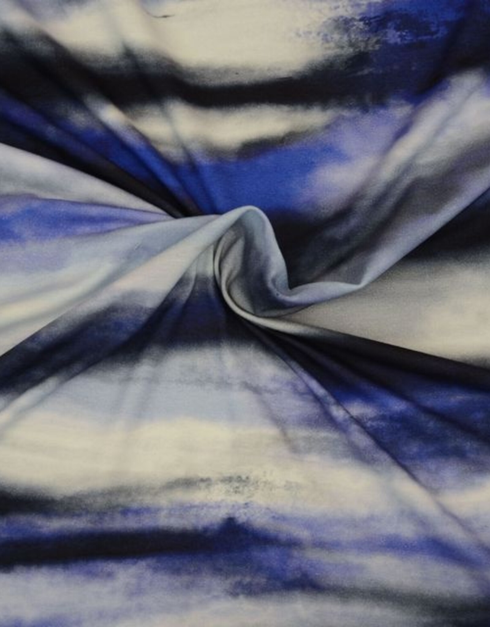 Viscosejersey Elsa abstracte vage print marine/kobalt