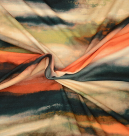 Viscosejersey Elsa abstracte vage print groen/oranje