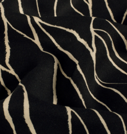 Viscose twill two-tone abstracte lijnen zwart