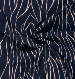 Viscose twill two-tone abstracte lijnen marine blauw