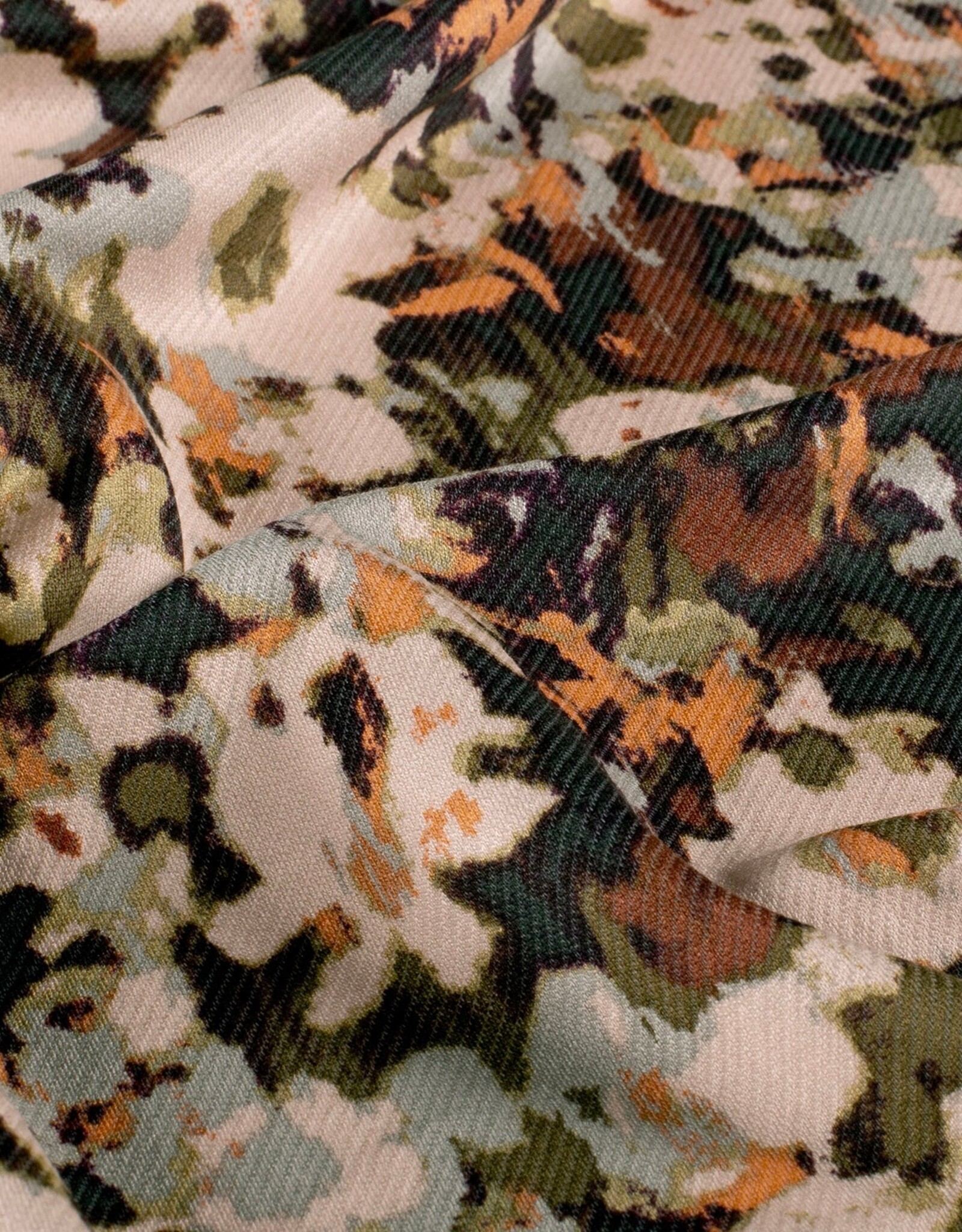 Twill jersey wazige bloemenprint bruin kaki