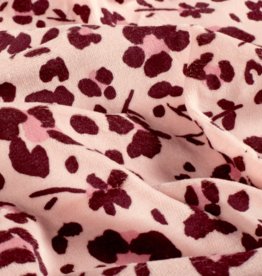 Nicky velours bedrukt bloemen bordeau/rose