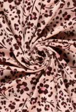 Nicky velours bedrukt bloemen bordeau/rose