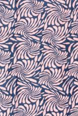 Nicky velours bedrukt abstract blad marine/rose