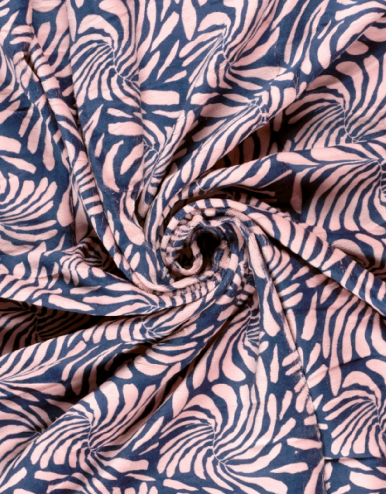 Nicky velours bedrukt abstract blad marine/rose
