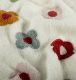 Welness fleece retro bloemetjes offwhite