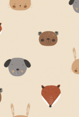 Gecoate regenjassenstof ecru schattige dierenkopjes