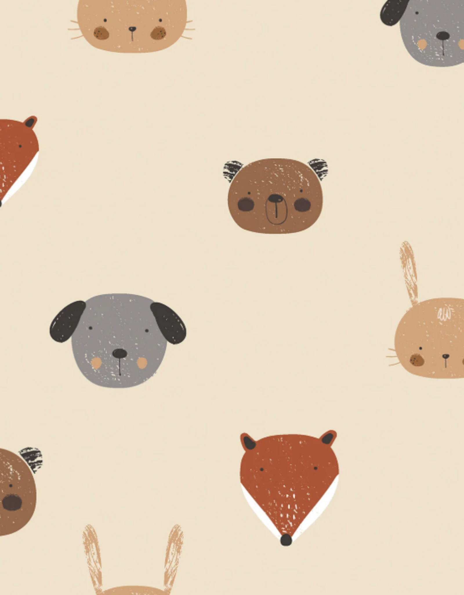 Gecoate regenjassenstof ecru schattige dierenkopjes