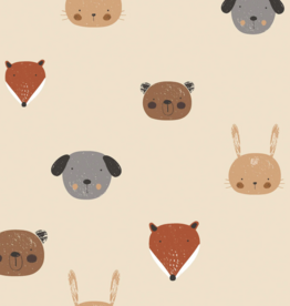 Gecoate regenjassenstof ecru schattige dierenkopjes