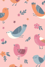 Gecoate regenjassenstof rose vogeltjes birds