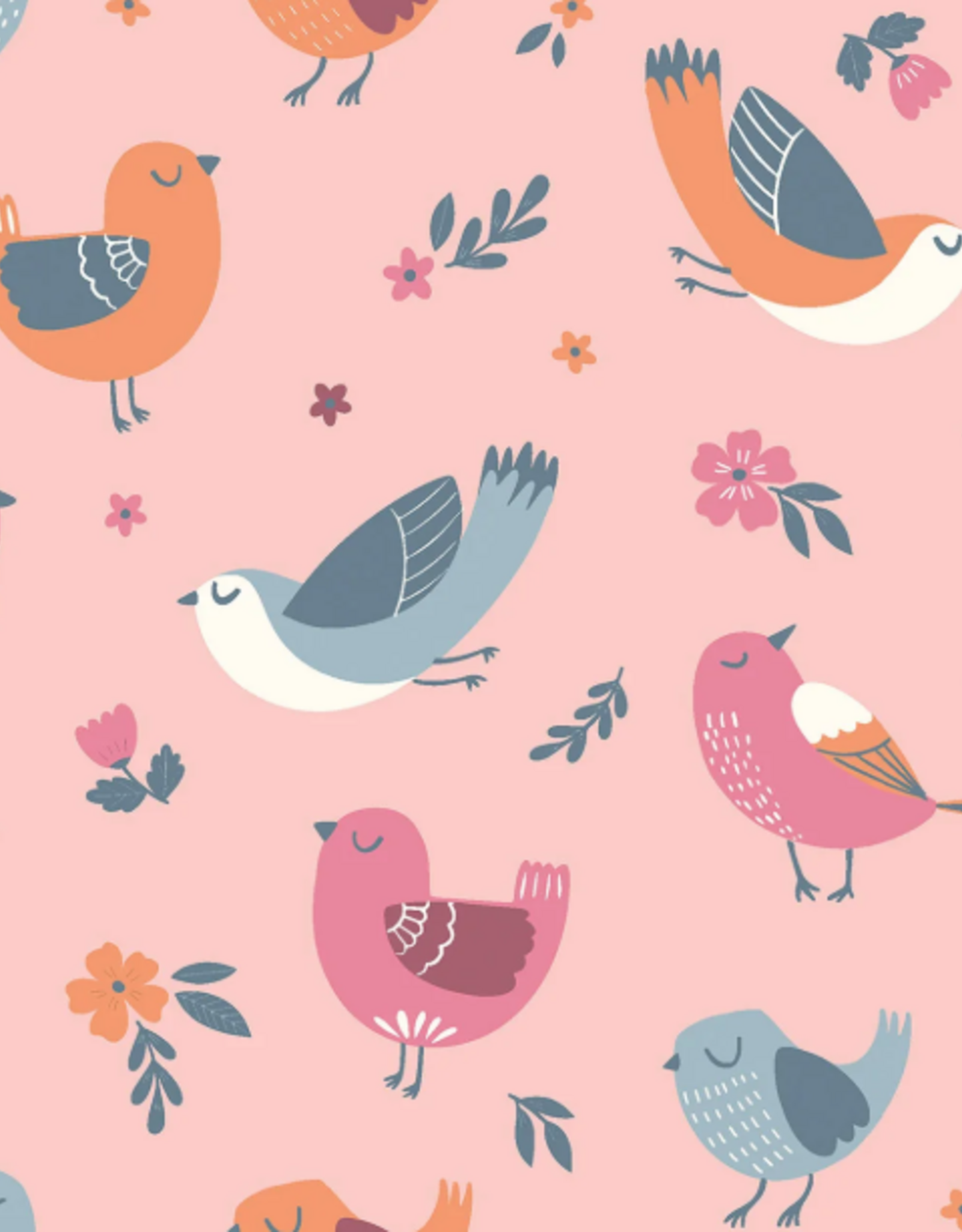 Gecoate regenjassenstof rose vogeltjes birds