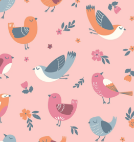 Gecoate regenjassenstof rose vogeltjes birds